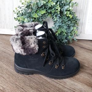 Rieker Black Winter Boots with Faux Fur